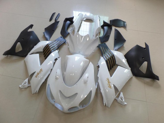 White and Matte Black 2006-2011 Kawasaki ZX14R ZZR1400 Motorcycle Fairings White and Matte Black 2006-2011 Kawasaki ZX14R ZZR1400 Motorcycle Fairings