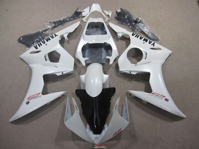 White with Black Decal 2003-2005 Yamaha YZF R6 Motorcycle Fairings White with Black Decal 2003-2005 Yamaha YZF R6 Motorcycle Fairings