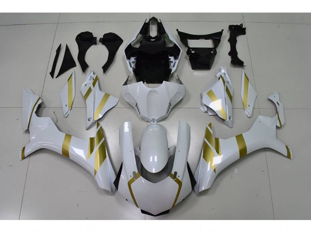 White with Gold Decal 2015-2019 Yamaha YZF R1 Motorcycle Fairings White with Gold Decal 2015-2019 Yamaha YZF R1 Motorcycle Fairings