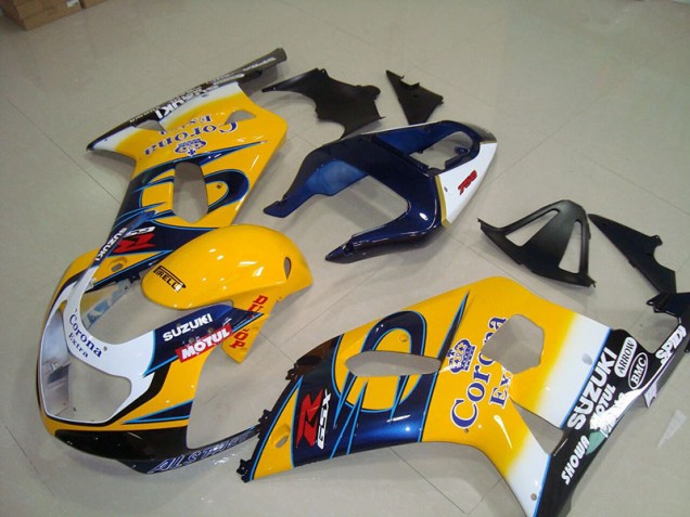 Yellow Blue Corona Extra Motul 2001-2003 Suzuki GSXR 750 Motorcycle Fairings Yellow Blue Corona Extra Motul 2001-2003 Suzuki GSXR 750 Motorcycle Fairings